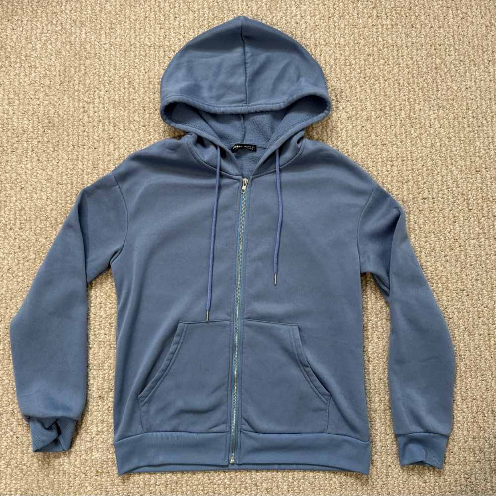 SHEIN Blue Zip-Up Fleece Hoodie